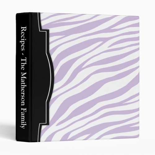 Purple Zebra Print personalized Recipe Binder