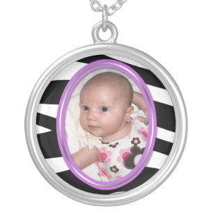 Purple Zebra Print Photo Sterling Silver Necklace
