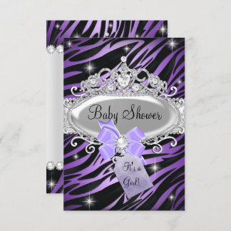 Purple Zebra Print & Princess Tiara Baby Shower Invitation