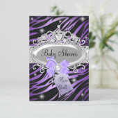 Purple Zebra Print & Princess Tiara Baby Shower Invitation (Standing Front)