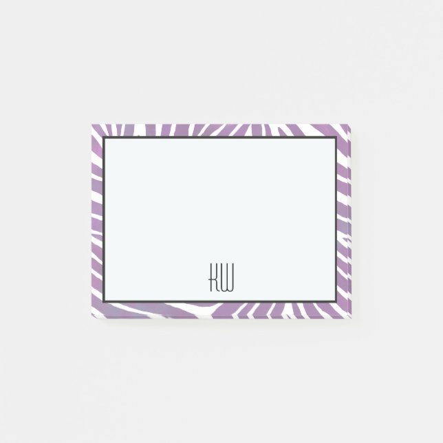 Purple Zebra Print Stripes monogram Post-it Notes (Front)