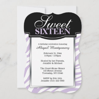 Purple Zebra Print Sweet 16 Birthday Invitations