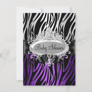 Purple Zebra Print & Tiara Baby Shower Invite