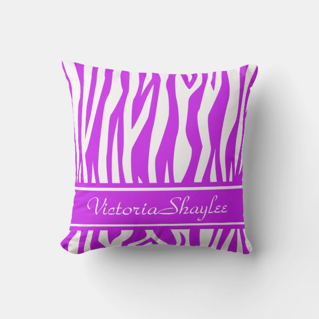 Purple Zebra Print with custom text Throw Pillow (Front)