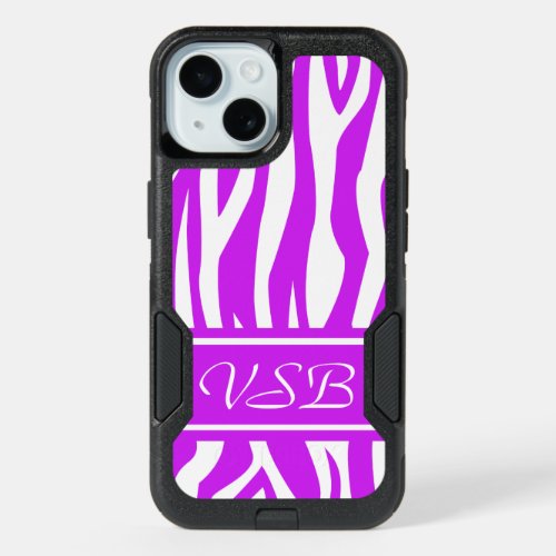 Purple Zebra Print with monogram iPhone 15 Case