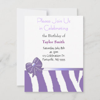 Purple Zebra Sripes Birthday Invitation
