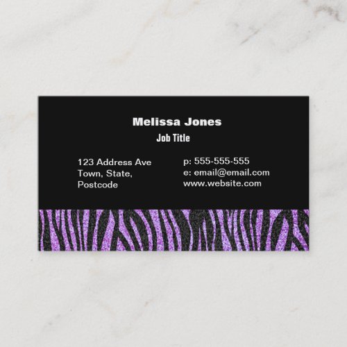 Purple Zebra stripe pattern (faux glitter bling) Business Cards