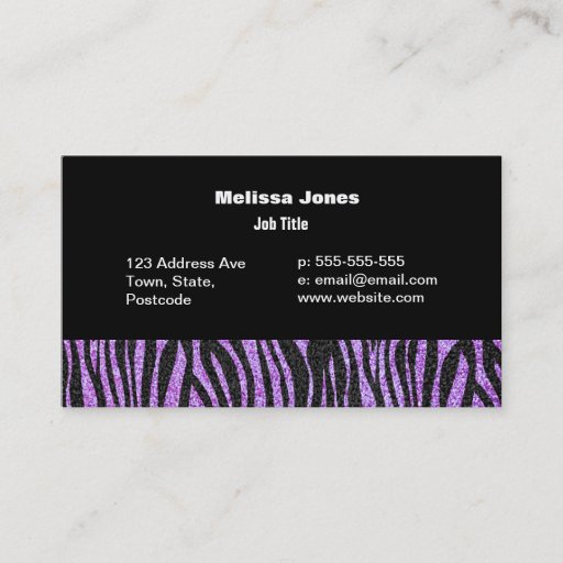 Customizable Purple Zebra stripe pattern (faux glitter bling) Business Cards