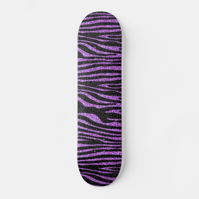 Purple Zebra stripe pattern (faux glitter bling) Skateboard Deck (Front)