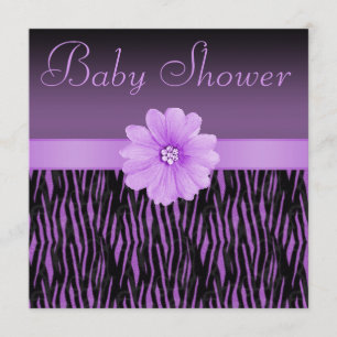 Purple Zebra Stripes & Bling Flower Baby Shower Invitation