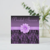 Purple Zebra Stripes Bling Flower Bridal Shower Invitation (Standing Front)
