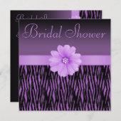 Purple Zebra Stripes Bling Flower Bridal Shower Invitation (Front/Back)