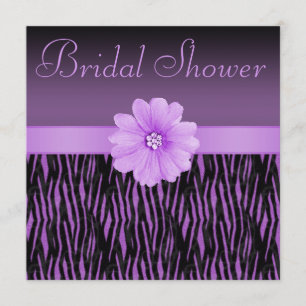 Purple Zebra Stripes Bling Flower Bridal Shower Invitation