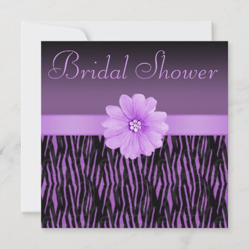 Purple Zebra Stripes Bling Flower Bridal Shower Personalized Announcement