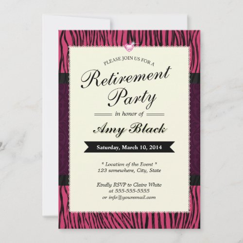 Purple Zebra Stripes Retirement Party Invitations