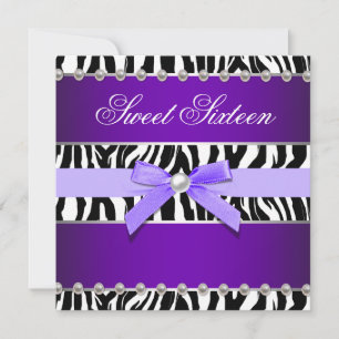 Purple Zebra Sweet 16 Birthday Party Invitation