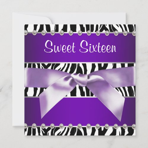 Purple Zebra Sweet 16 Birthday Party Invitation