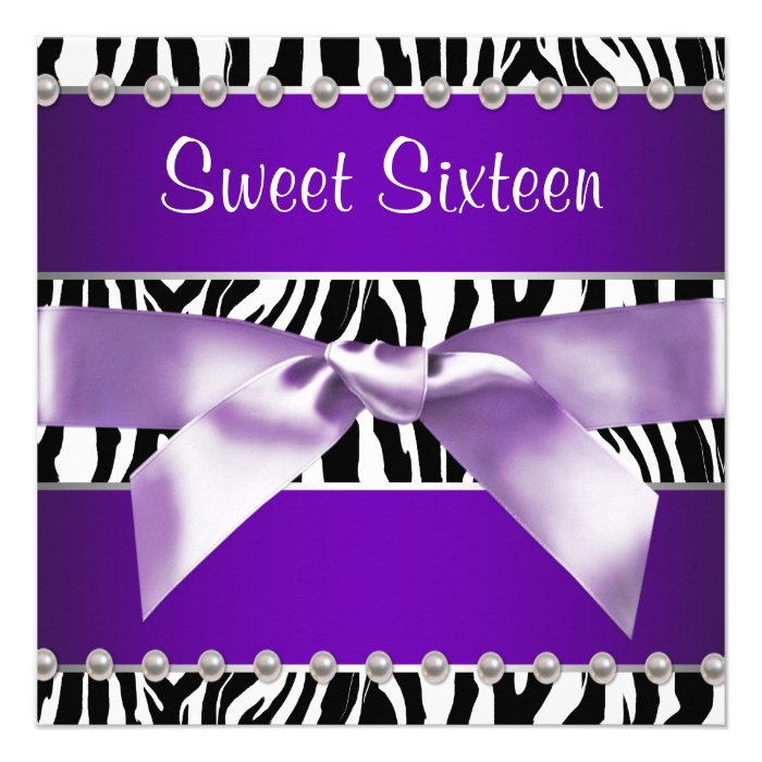 Purple Zebra Sweet 16 Birthday Party Invitations