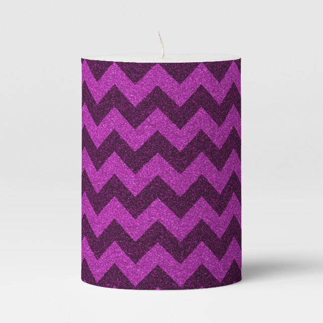 Purple Zig Zag Glitter Pillar Candle (Front)