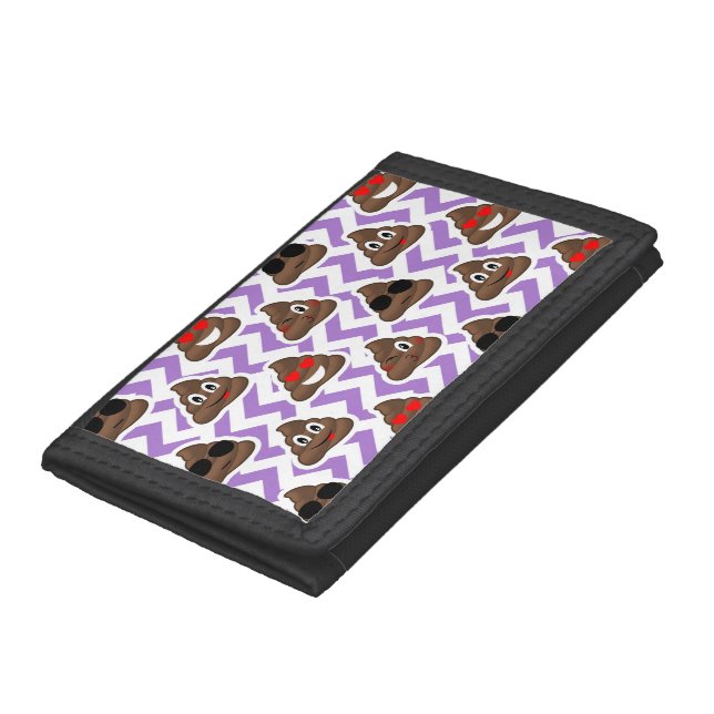 Purple Zig Zagged Poop Emoji Pattern Tri-fold Wallet (Bottom)