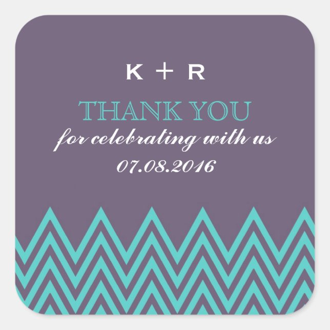 Purple Zigzag Pattern Wedding Favor Stickers (Front)