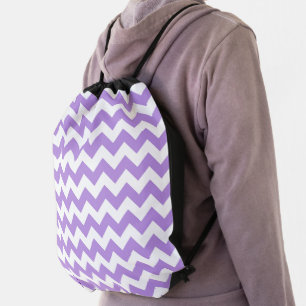 Purple Zigzag, Purple Chevron, Geometric Pattern Drawstring Bag