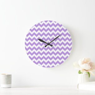 Purple Zigzag, Purple Chevron, Geometric Pattern Large Clock