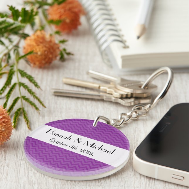 Purple Zigzag, Purple Chevron, Wedding Keychain (Front Right)