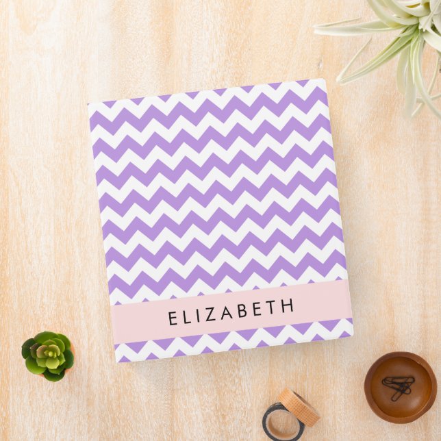 Purple Zigzag, Purple Chevron, Your Name 3 Ring Binder (In Situ)