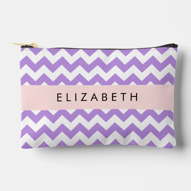 Purple Zigzag, Purple Chevron, Your Name Accessory Pouch (Front)