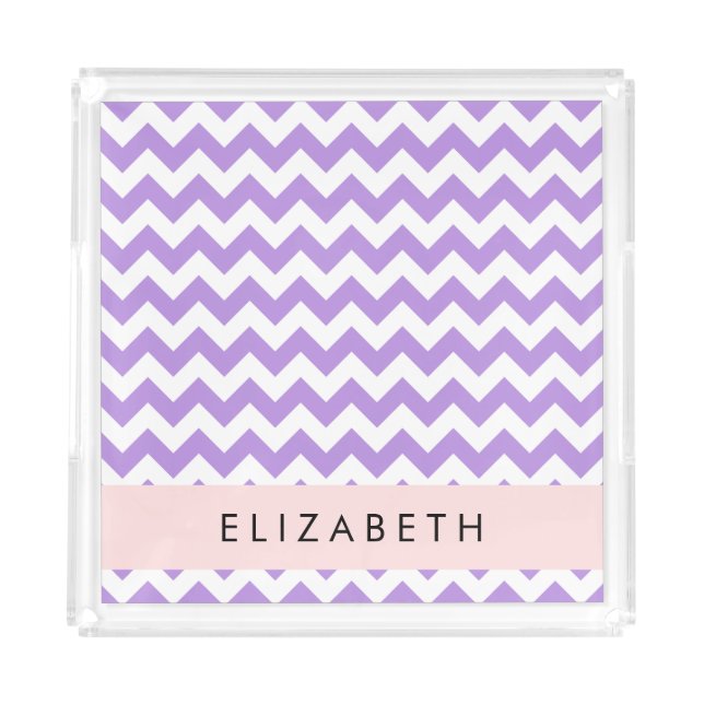 Purple Zigzag, Purple Chevron, Your Name Acrylic Tray (Front)