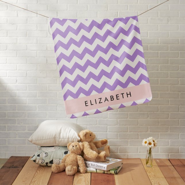 Purple Zigzag, Purple Chevron, Your Name Baby Blanket (In Situ)