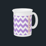 Purple Zigzag, Purple Chevron, Your Name Beverage Pitcher<br><div class="desc">Elegant,  stylish and sophisticated zigzag (chevron) pattern in purple and white color. Modern and trendy gift,  perfect for the zigzag lover in your life. Personalize by adding your name,  nickname,  monogram or initials.</div>