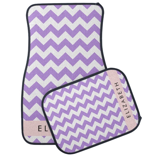 Purple Zigzag, Purple Chevron, Your Name Car Floor Mat (Set)