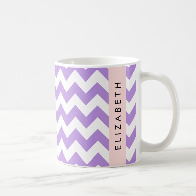 Purple Zigzag, Purple Chevron, Your Name Coffee Mug (Right)