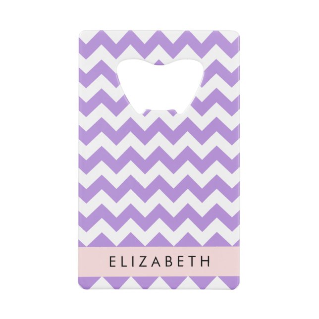 Purple Zigzag, Purple Chevron, Your Name Credit Card Bottle Opener (Front)