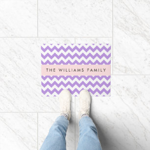 Purple Zigzag, Purple Chevron, Your Name Doormat