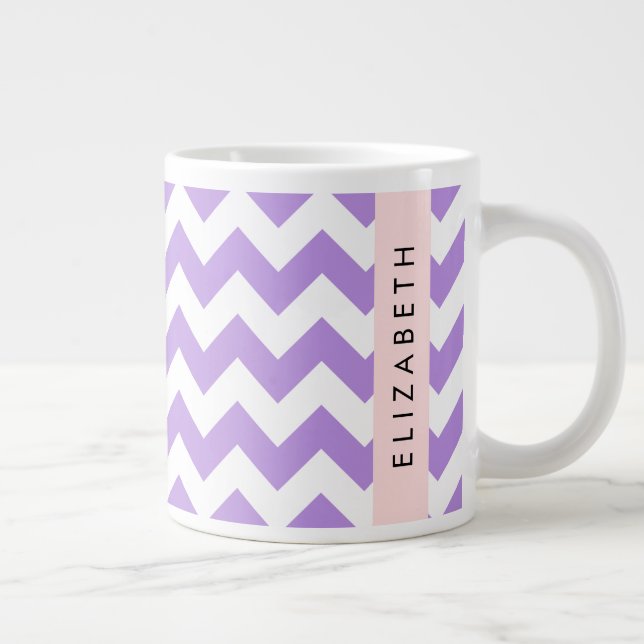 Purple Zigzag, Purple Chevron, Your Name Giant Coffee Mug (Right)