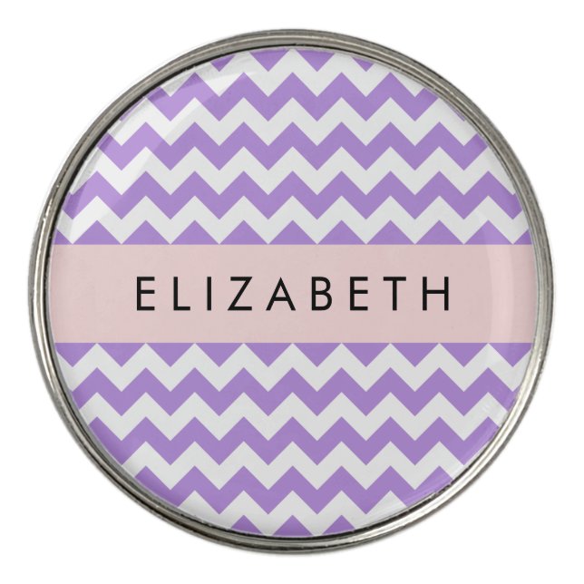 Purple Zigzag, Purple Chevron, Your Name Golf Ball Marker (Front)