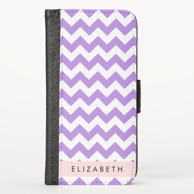 Purple Zigzag, Purple Chevron, Your Name iPhone Wallet Case (Front)