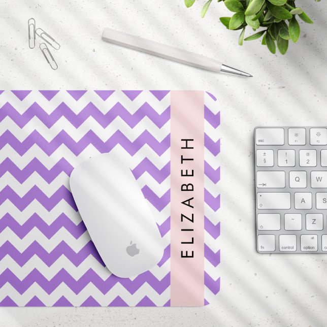 Purple Zigzag, Purple Chevron, Your Name Mouse Pad (Creator Uploaded)