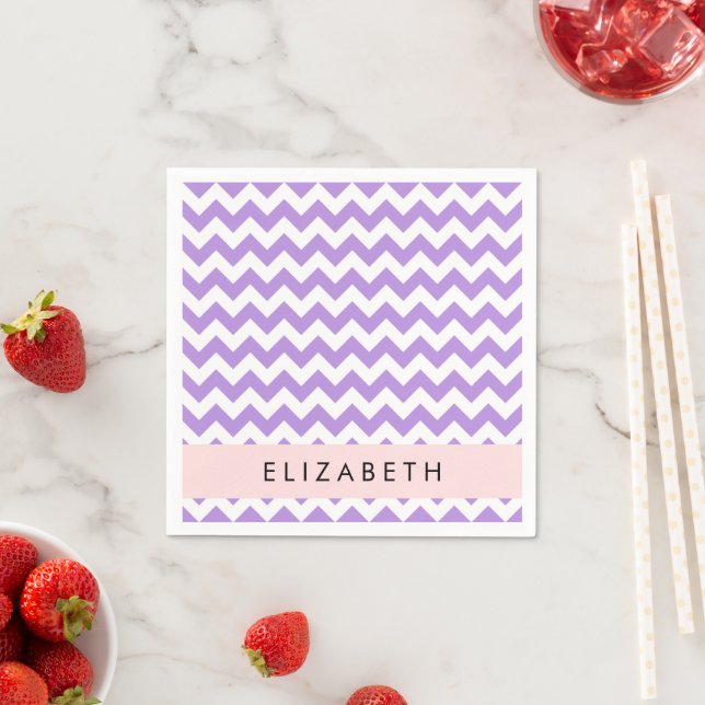 Purple Zigzag, Purple Chevron, Your Name Napkins (Insitu)