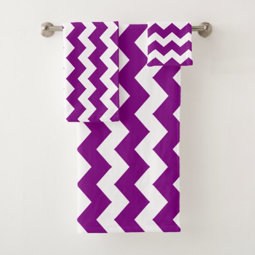 Purple Zigzag Striped Bath Towel Set