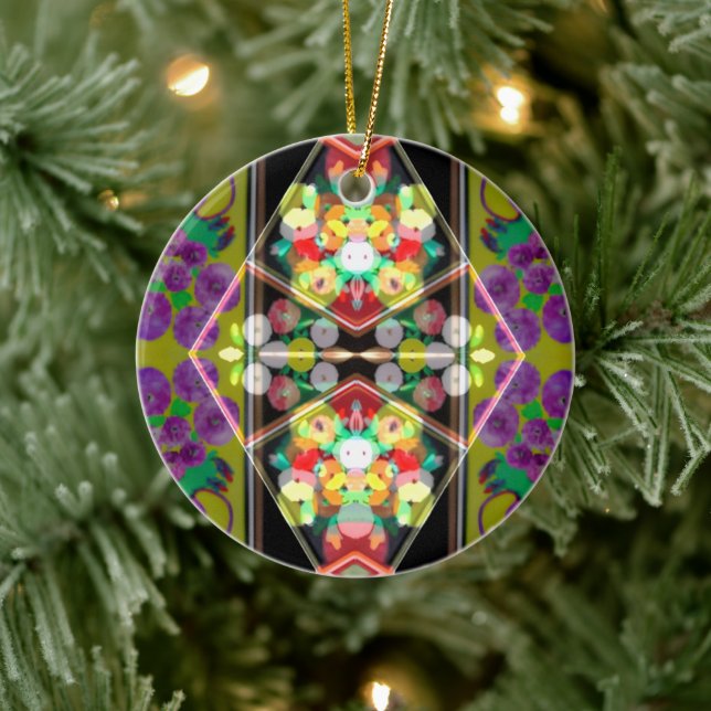 Purple Zinnias Ceramic Ornament (Tree)