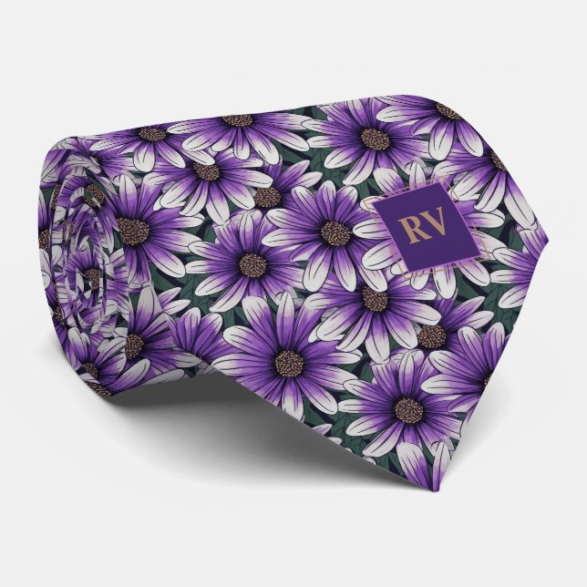 Purple Zion Flowers Monogrammed Neck Tie (Rolled)