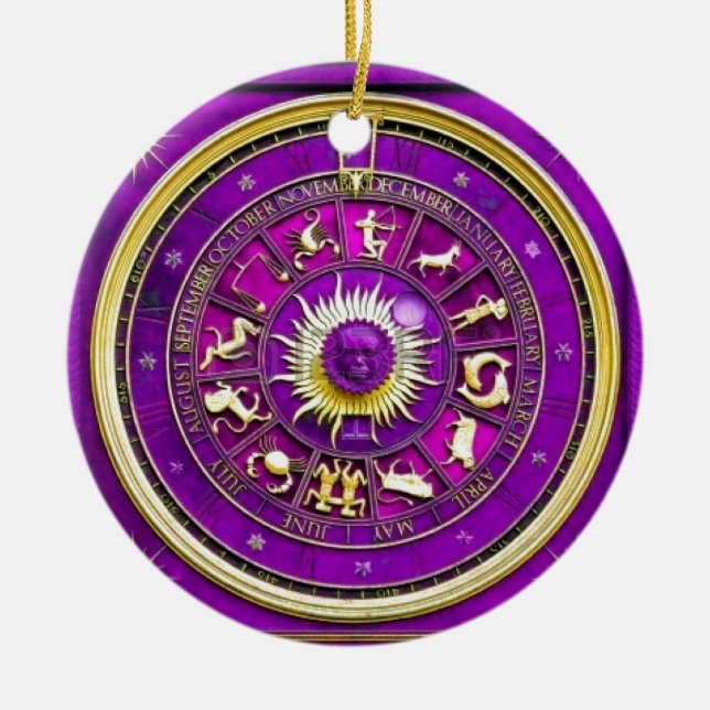 PURPLE ZODIAC SIGN CERAMIC ORNAMENT (Front)