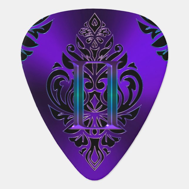 Purple Zodiac Sign Gemini Tribal Guitar Pick (Front)