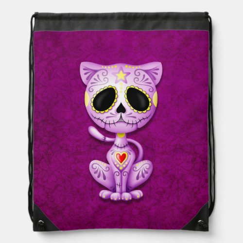 Purple Zombie Sugar Kitten Cat Drawstring Bag