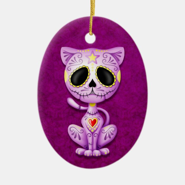 Purple Zombie Sugar Kitten Ceramic Ornament (Front)