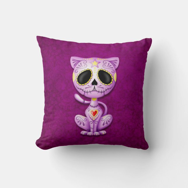 Purple Zombie Sugar Kitten Throw Pillow (Front)